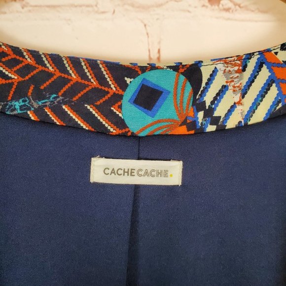 Cache Cache Womens Viscose Open Front Blazer Jacket Kimono L Ethnic Orange Blue - Picture 5 of 13
